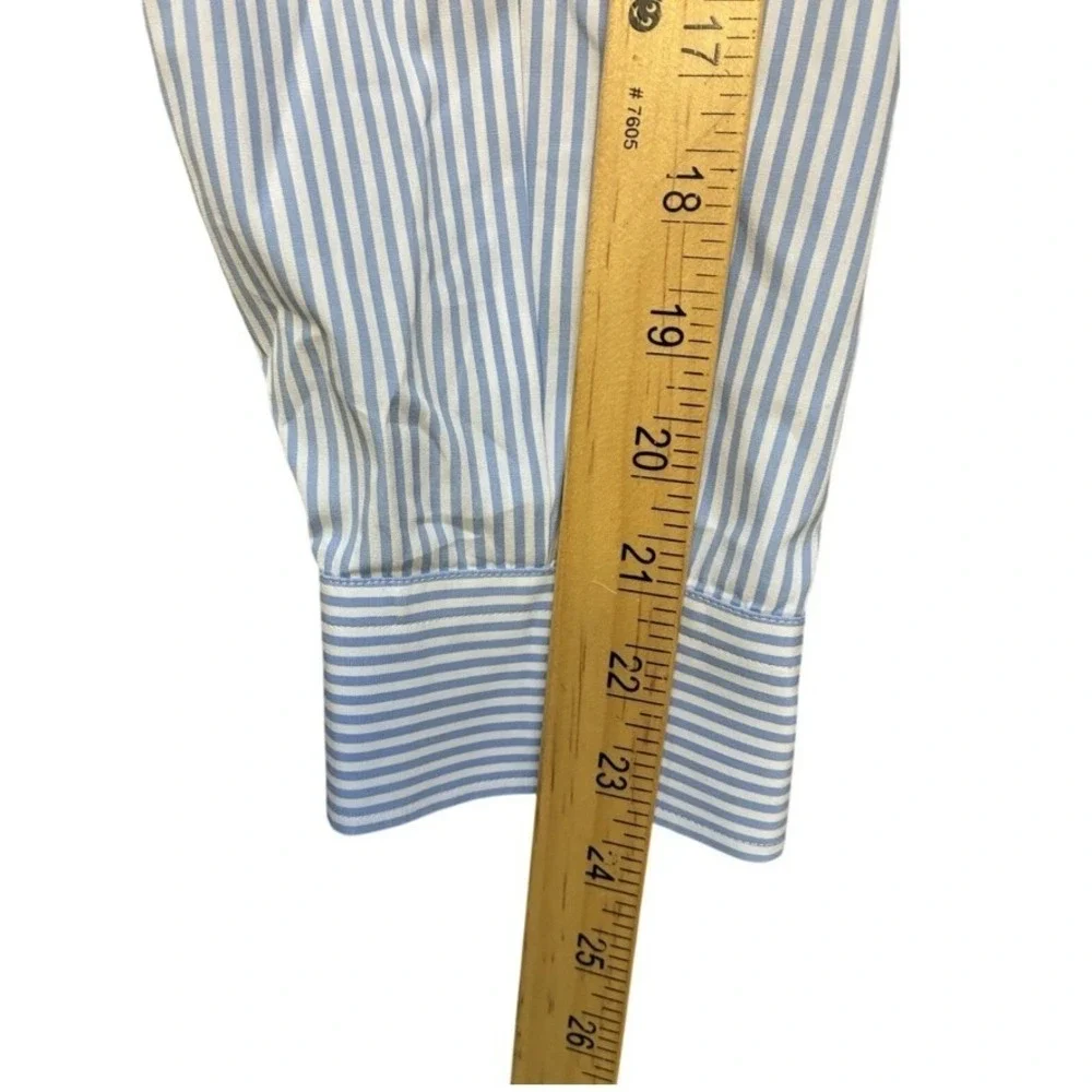 Gucci Shirt Men's 17.5 44 Blue Striped White Collar Poplin Button Up Uniform